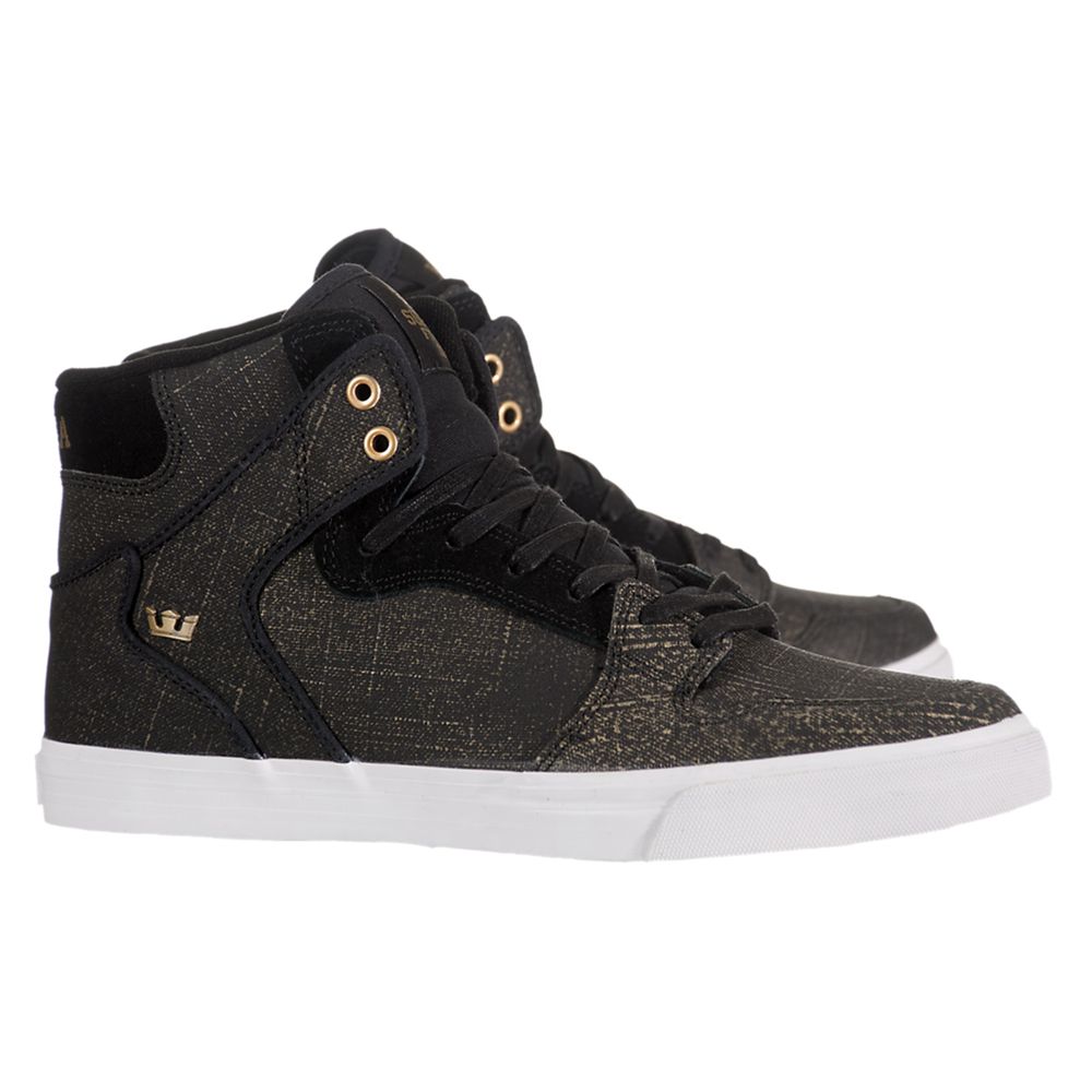 Baskets Montantes Supra Vaider Noir Doré Black/Gold Gunny Homme | JCV-89808079